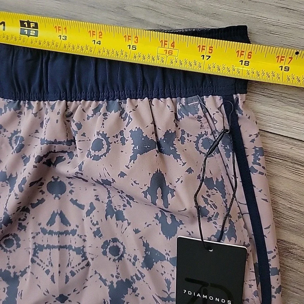 7 Diamonds Core Active Shorts‎ Mens XXL Black Purple Geometric AOP NEW